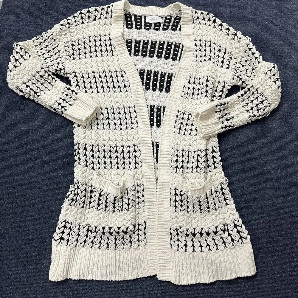 Sienna‎ Sky Cardigan Women's Large Black White Loose Knit Warm Chunky Sweater